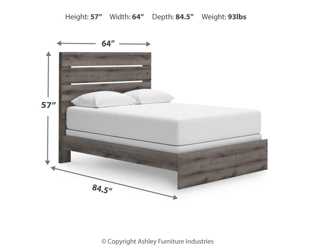 Cama con paneles, cómoda y espejo Graystorm