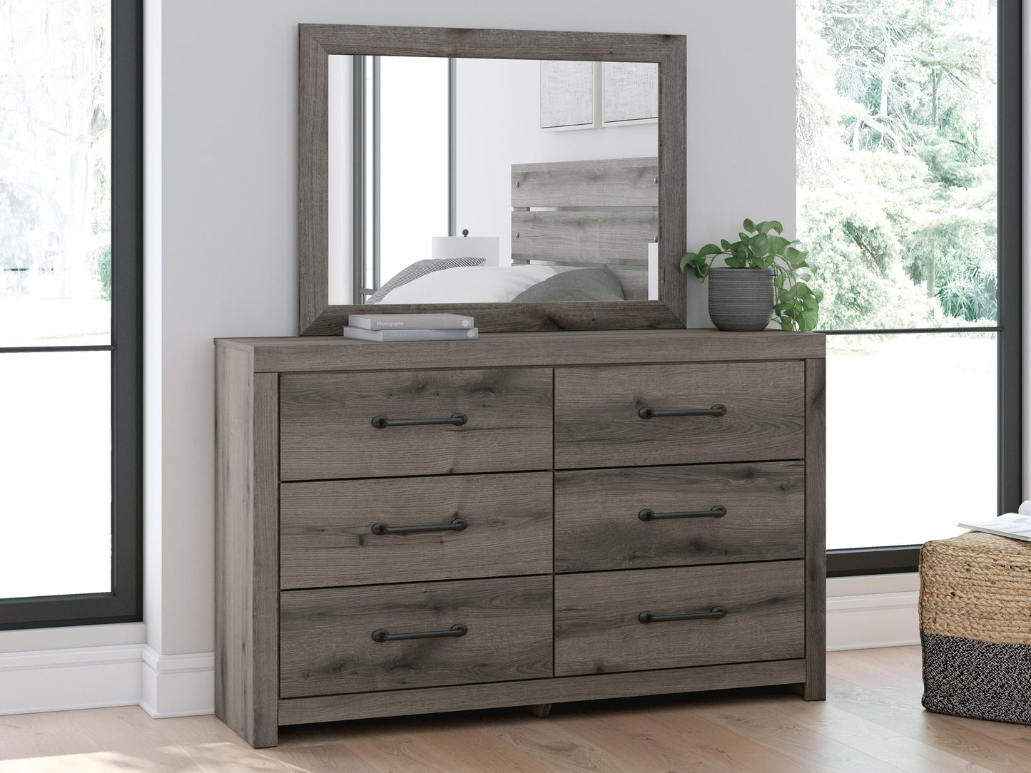 Graystorm  Panel Bed, Dresser And Mirror