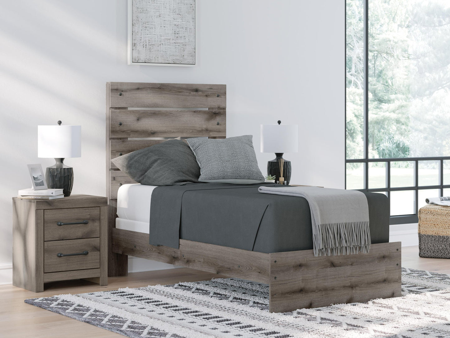 Graystorm  Panel Bed, Dresser And Mirror