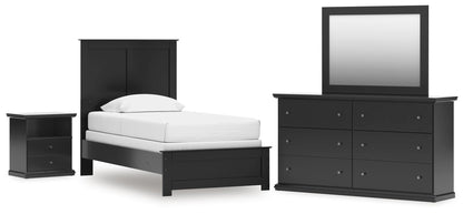Maribel - Cama de paneles, cómoda, espejo y mesita de noche
