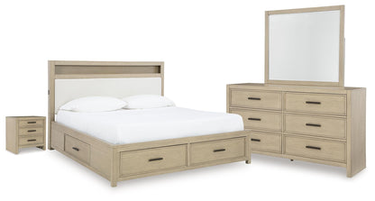 Calmoro California  Bookcase Bed With Mirrored Dresser And Nightstand