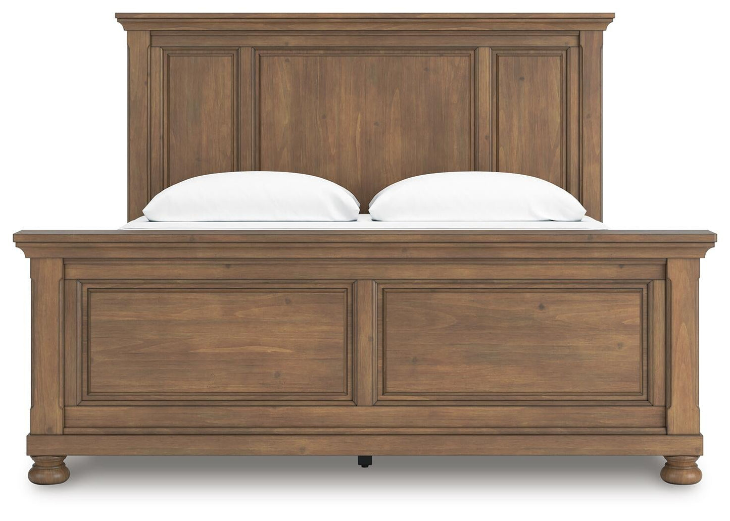 Cama con paneles Feddinger con cómoda con espejo y mesita de noche