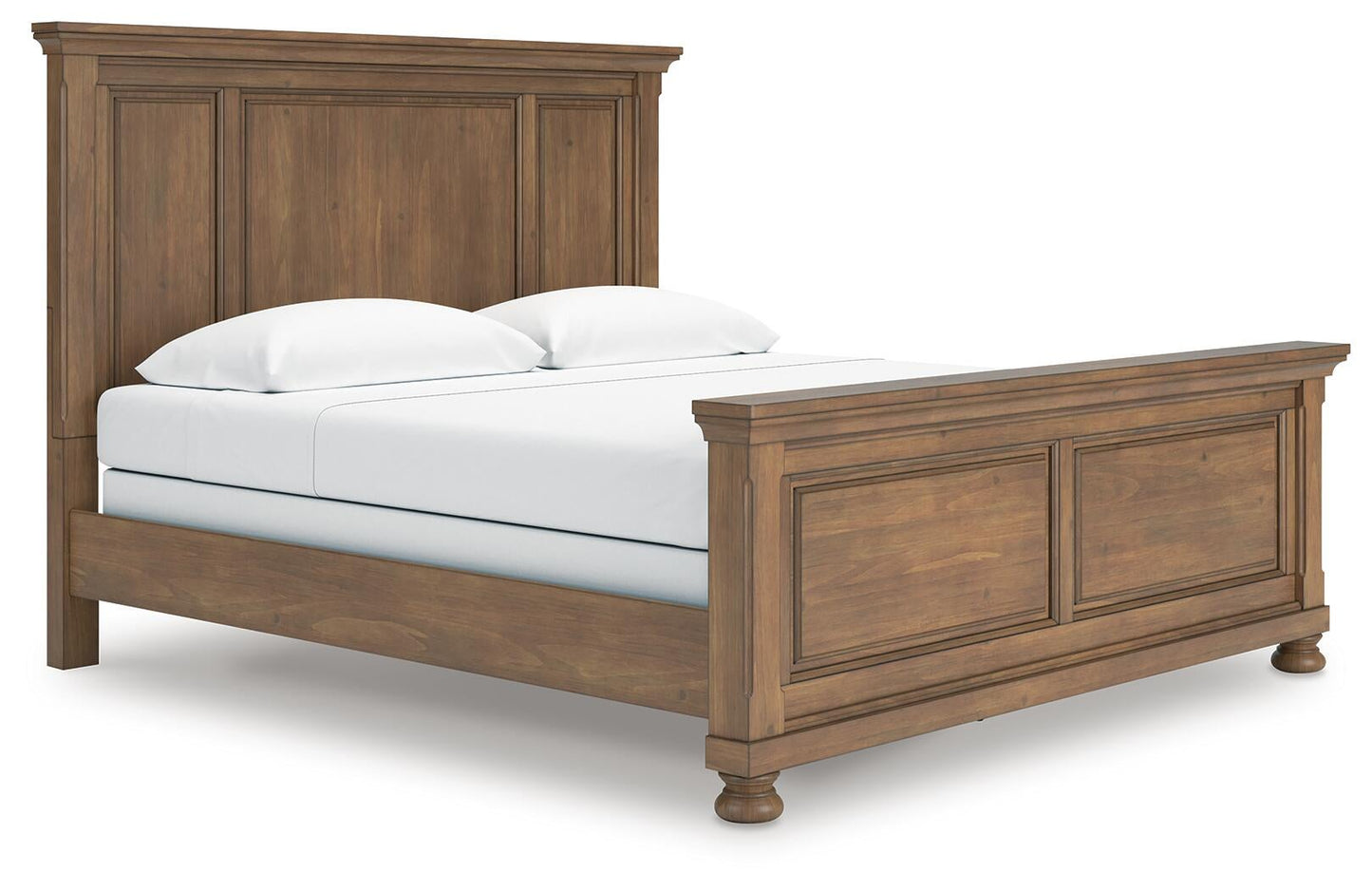 Cama con paneles Feddinger con cómoda con espejo y mesita de noche