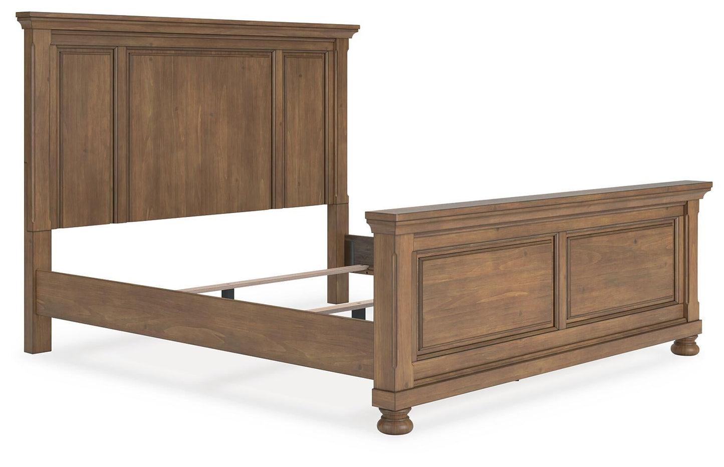 Cama con paneles Feddinger con cómoda con espejo y mesita de noche