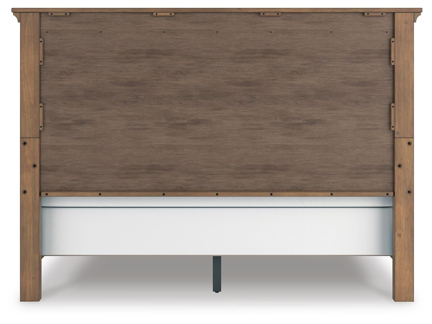 Cama con paneles Feddinger con cómoda con espejo y mesita de noche