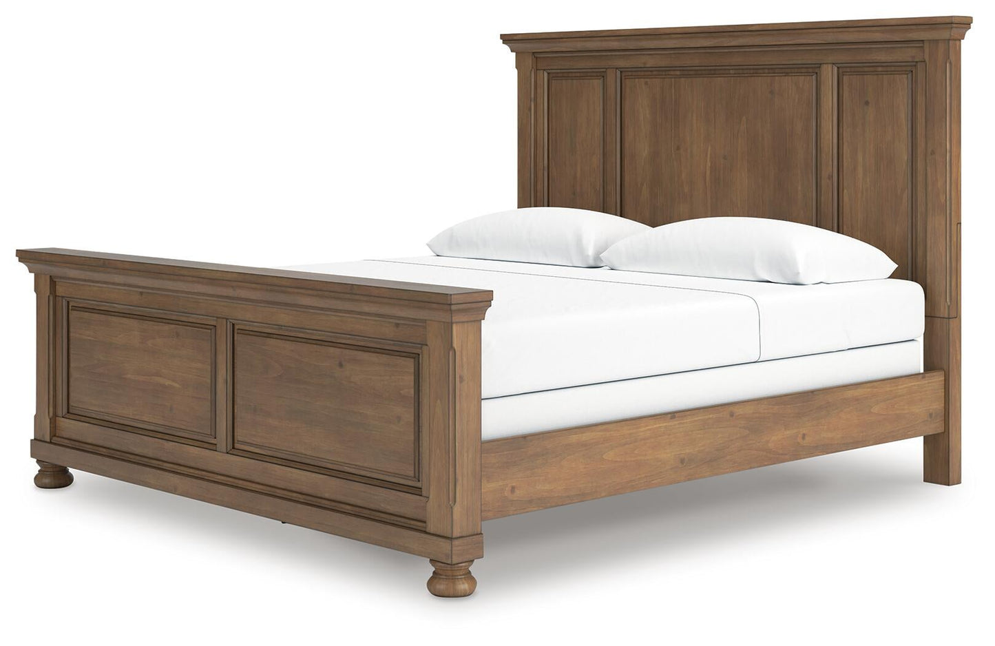Cama con paneles Feddinger con cómoda con espejo y mesita de noche