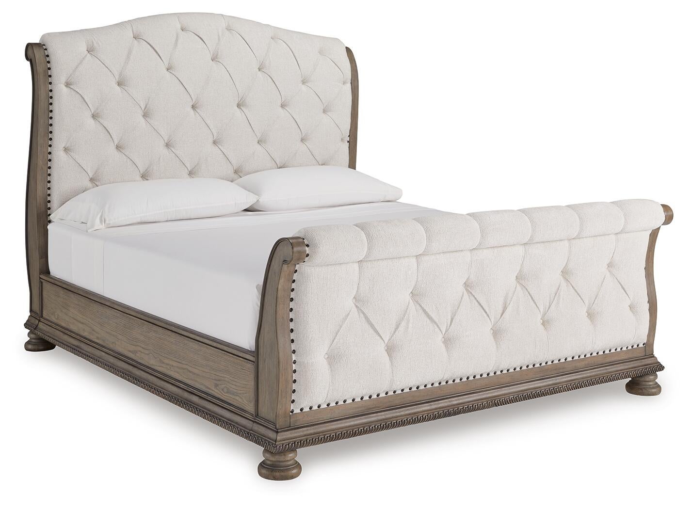 Ardenfield California  Upholstered Sleigh Bed, Dresser And Mirror