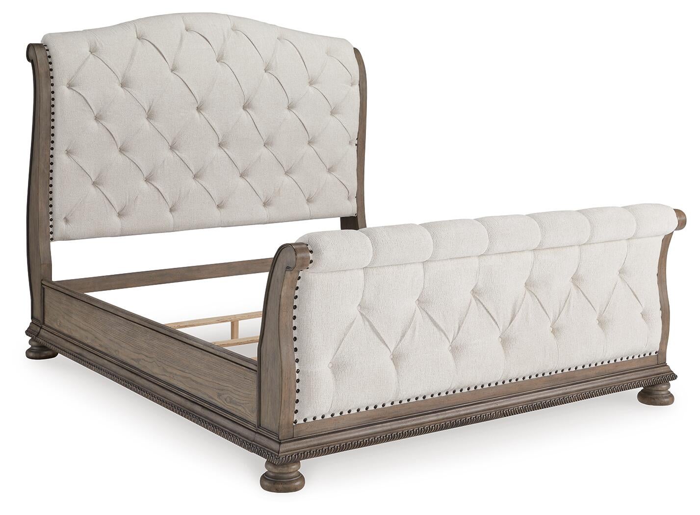 Ardenfield California  Upholstered Sleigh Bed, Dresser And Mirror