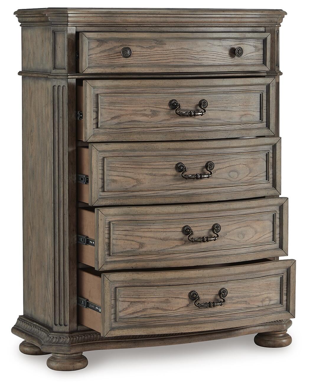 Ardenfield  Upholstered Sleigh Bed, Dresser, Mirror, Chest And Nightstand