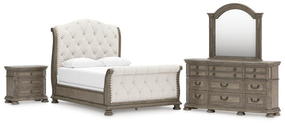 Ardenfield  Upholstered Sleigh Bed, Dresser, Mirror And Nightstand