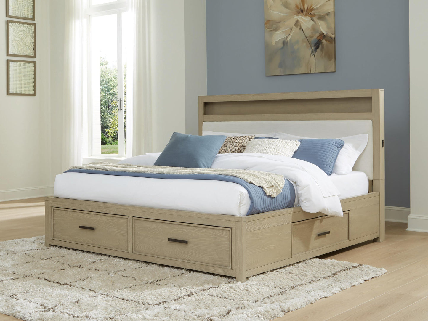 Calmoro  Bookcase Bed With Mirrored Dresser And Nightstand