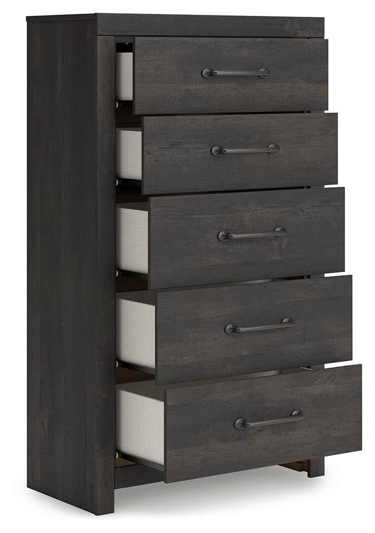 Hollivern  Panel Bed With Storage, Dresser, Mirror, Chest And Nightstand