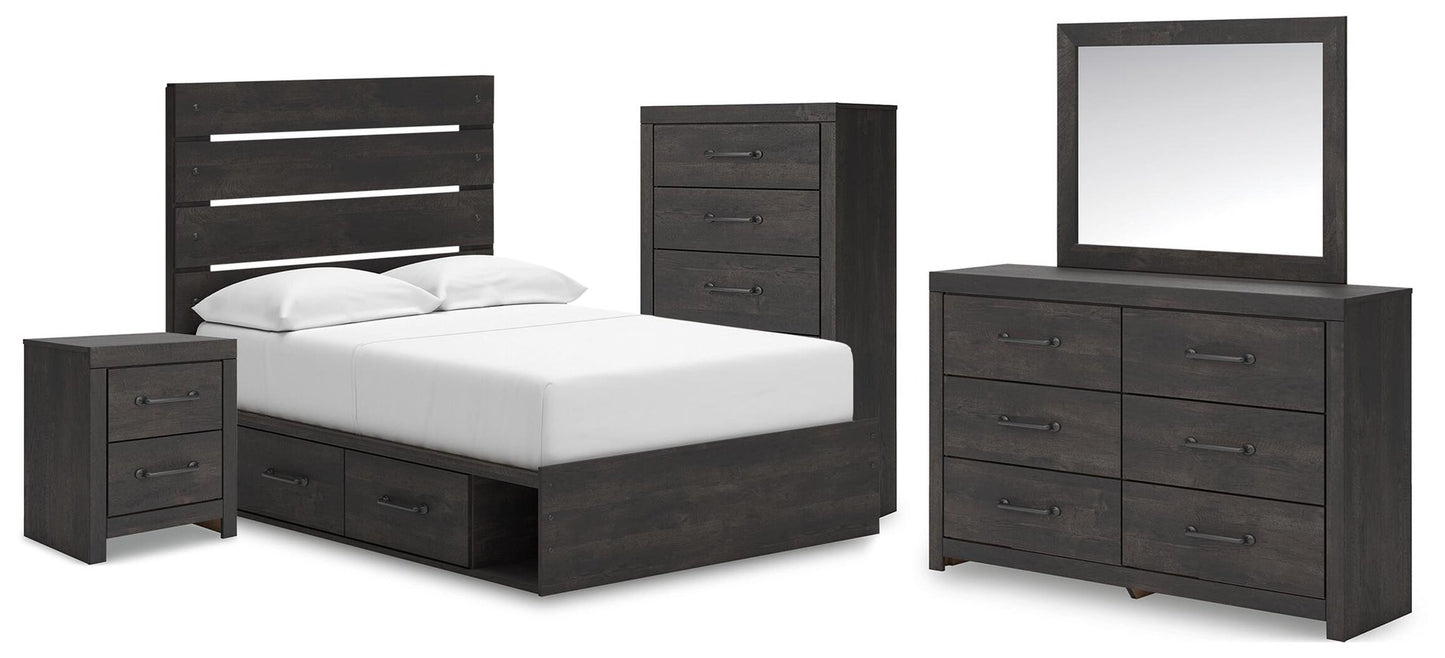 Hollivern  Panel Bed With Storage, Dresser, Mirror, Chest And Nightstand