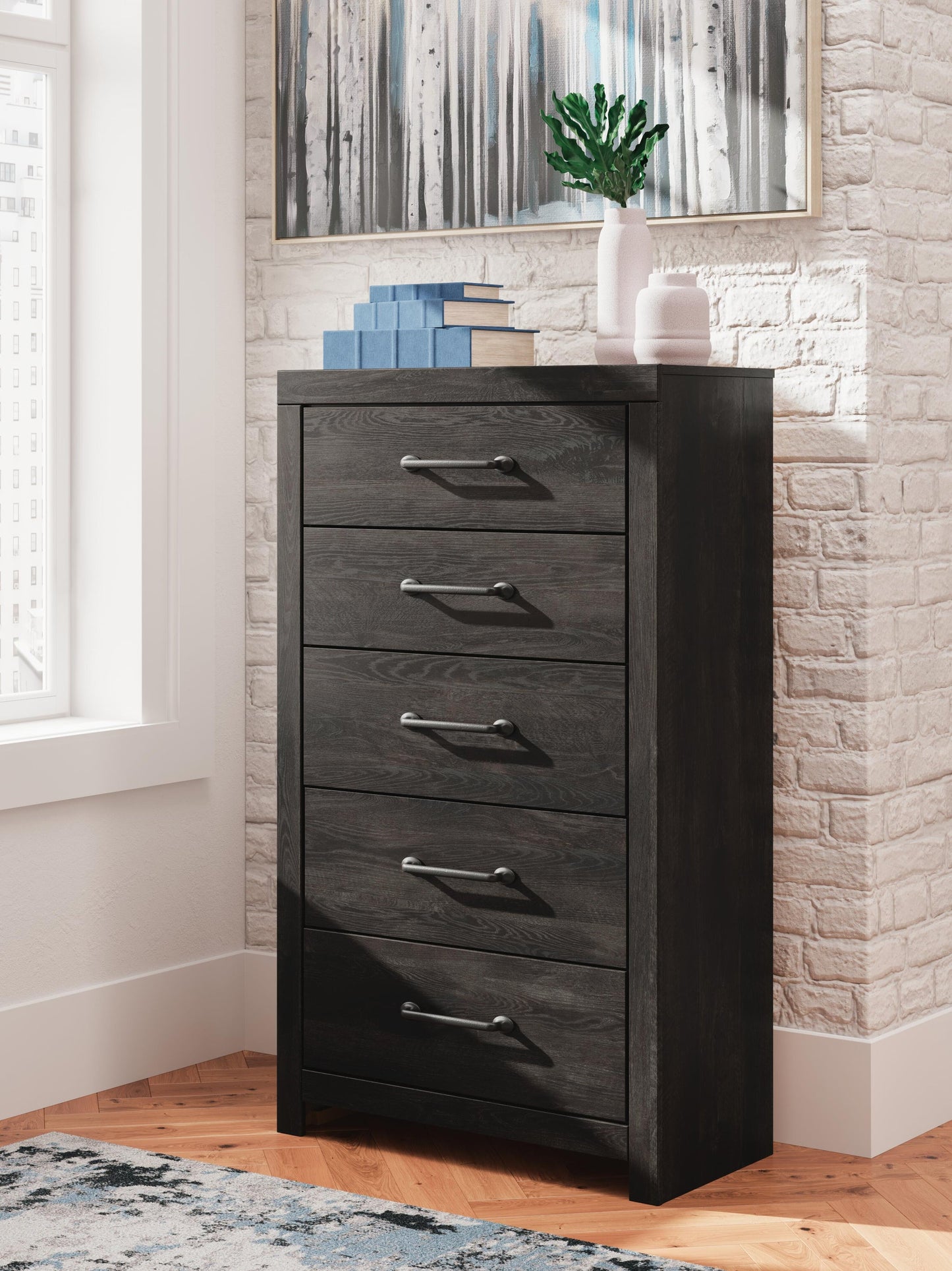 Hollivern  Panel Bed With Storage, Dresser, Mirror, Chest And Nightstand