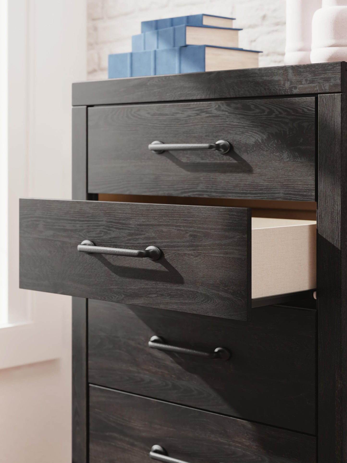 Hollivern  Panel Bed With Storage, Dresser, Mirror, Chest And Nightstand