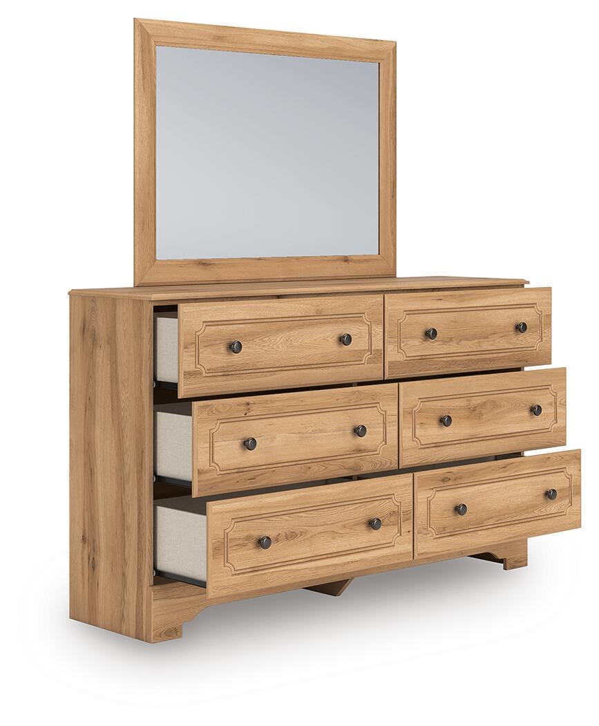 Cama con panel y cómoda con espejo Aleaport