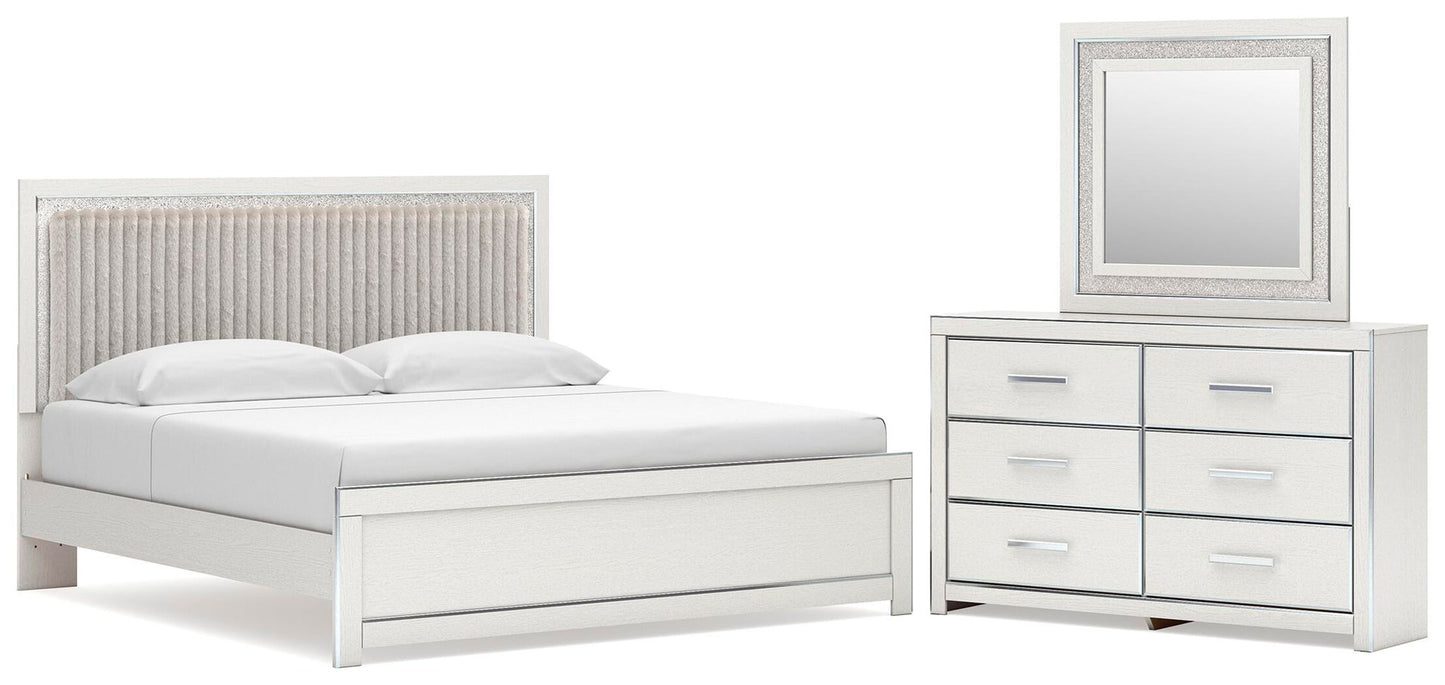 Zuraleus  Upholstered Panel Platform Bed, Dresser And Mirror