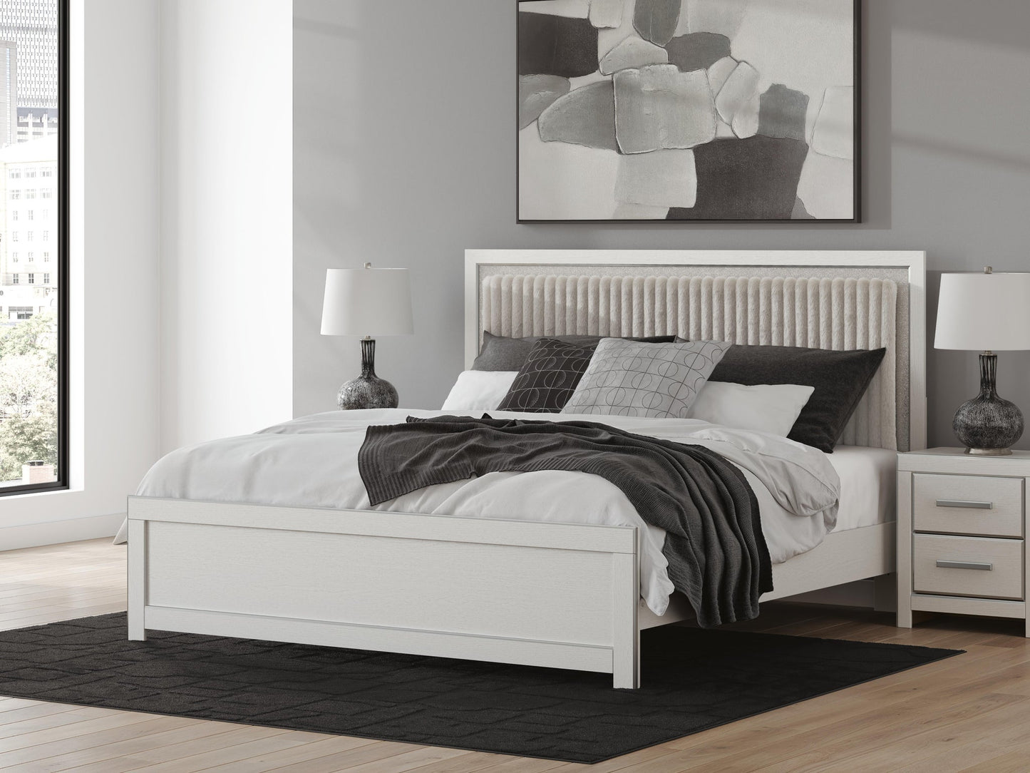 Zuraleus  Upholstered Panel Platform Bed, Dresser And Mirror