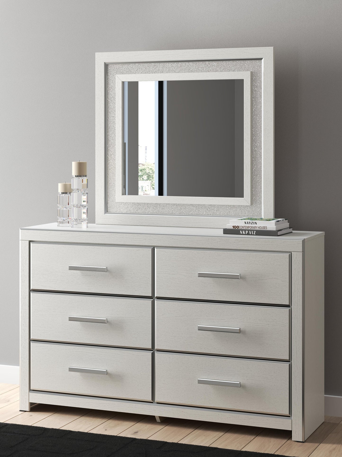 Zuraleus  Upholstered Panel Platform Bed, Dresser And Mirror