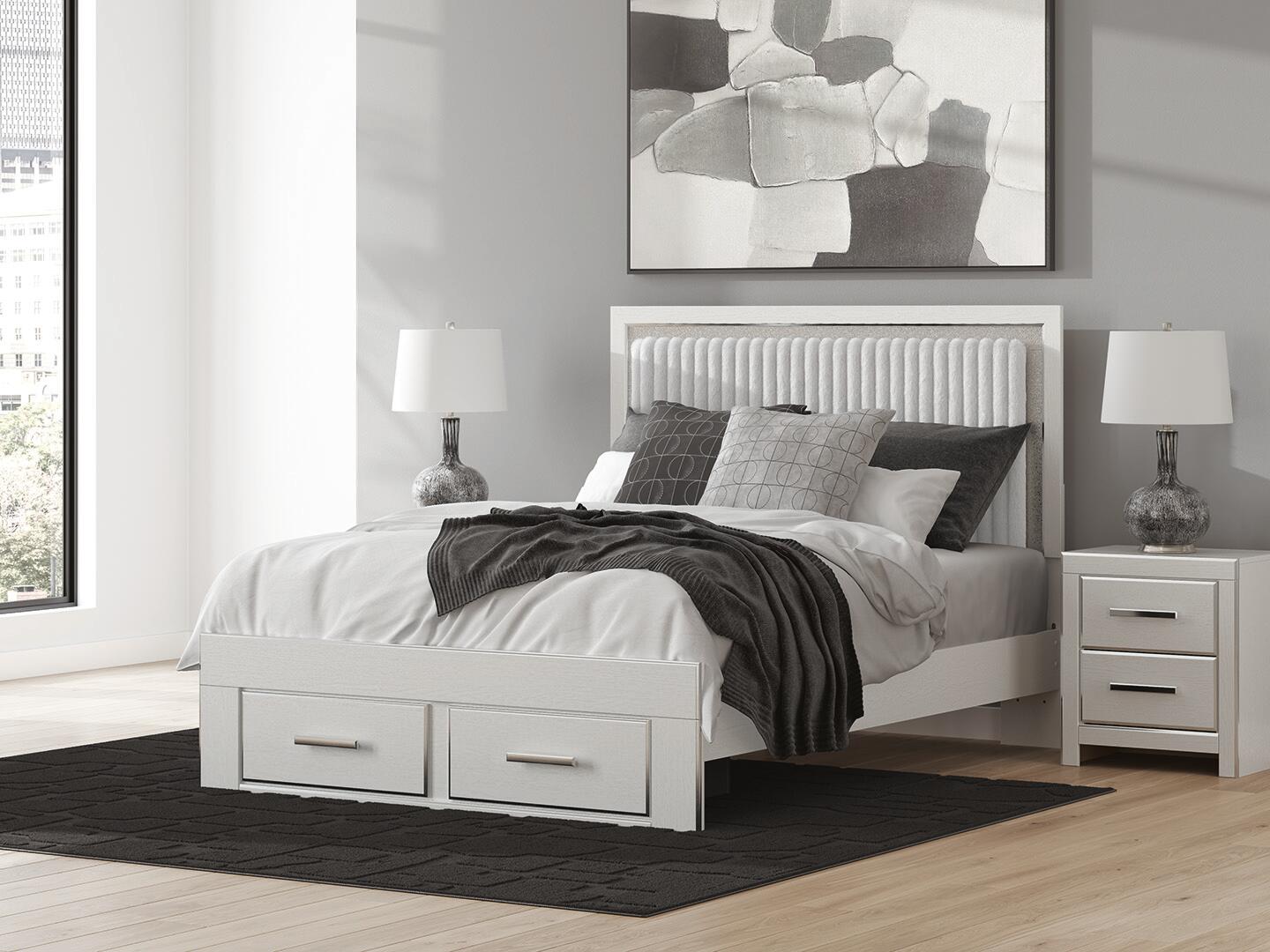Zuraleus  Upholstered Panel Platform Storage Bed, Dresser, Mirror And Nightstand