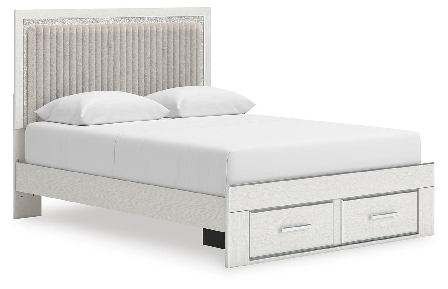 Cama con plataforma tapizada con paneles, cómoda y espejo Zuraleus