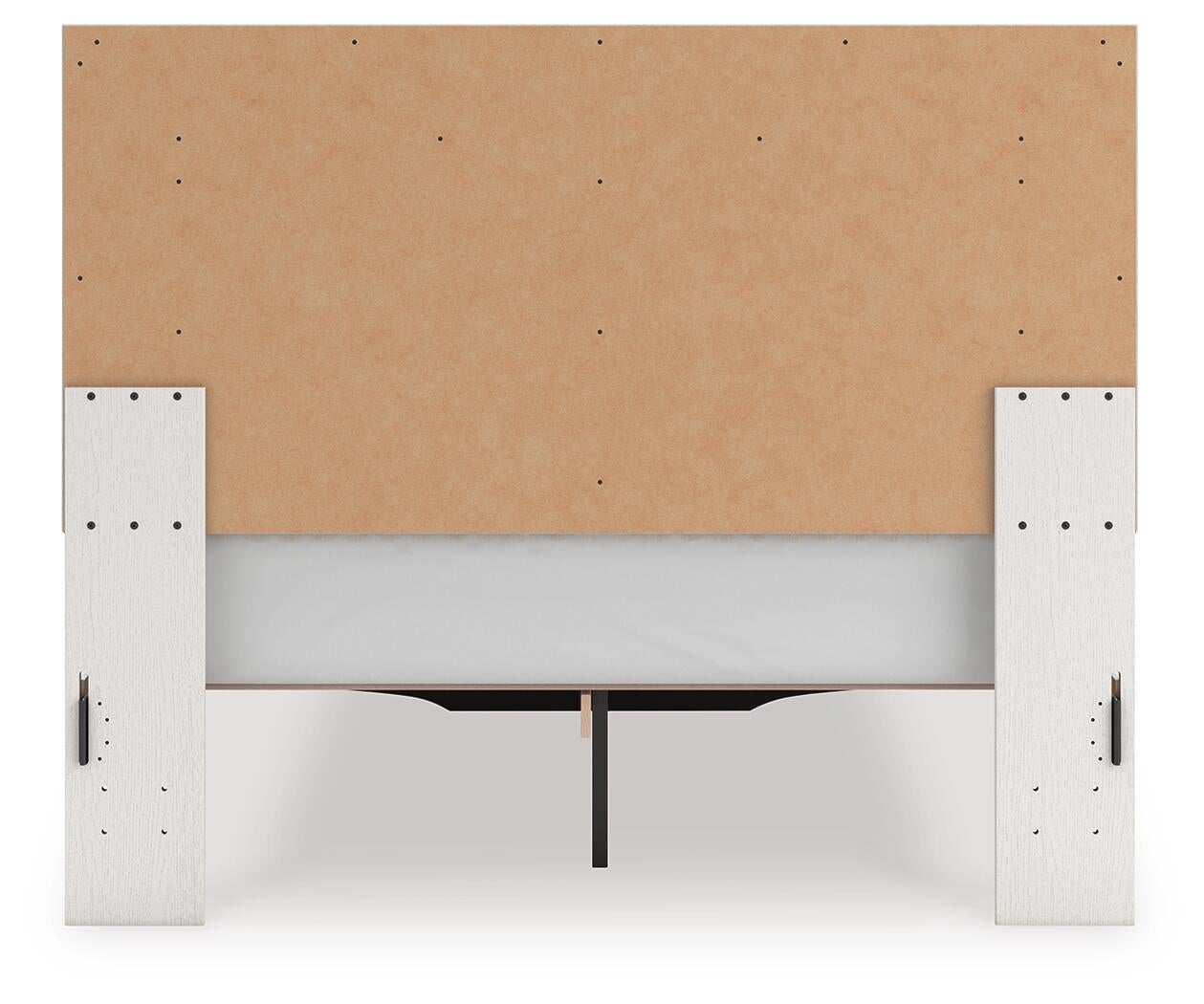 Cama con plataforma tapizada con paneles, cómoda y espejo Zuraleus