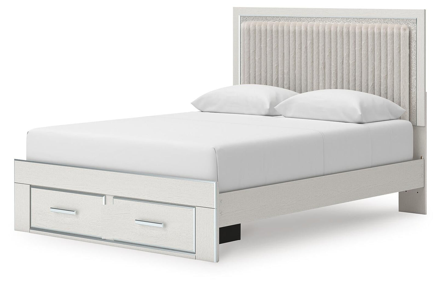 Cama con plataforma tapizada con paneles, cómoda y espejo Zuraleus