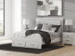 Cama con plataforma tapizada con paneles, cómoda y espejo Zuraleus