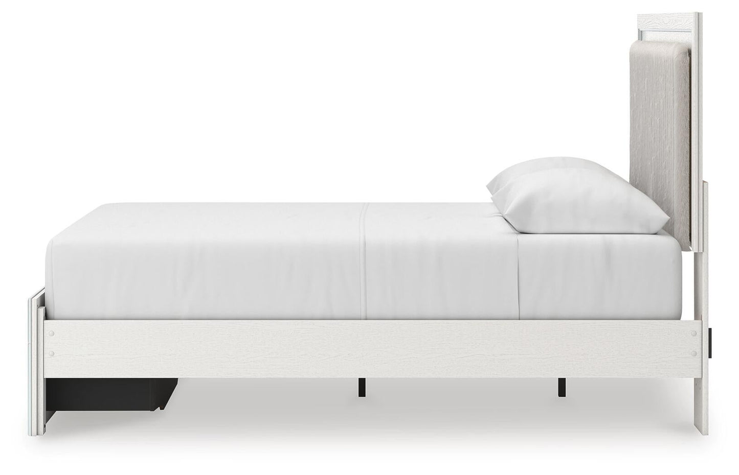 Cama con plataforma tapizada con paneles, cómoda y espejo Zuraleus