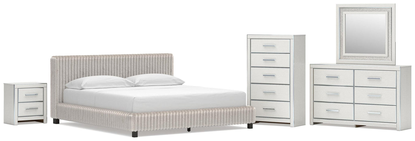 Zuraleus California  Upholstered Bed, Dresser, Mirror, Chest And Nightstand