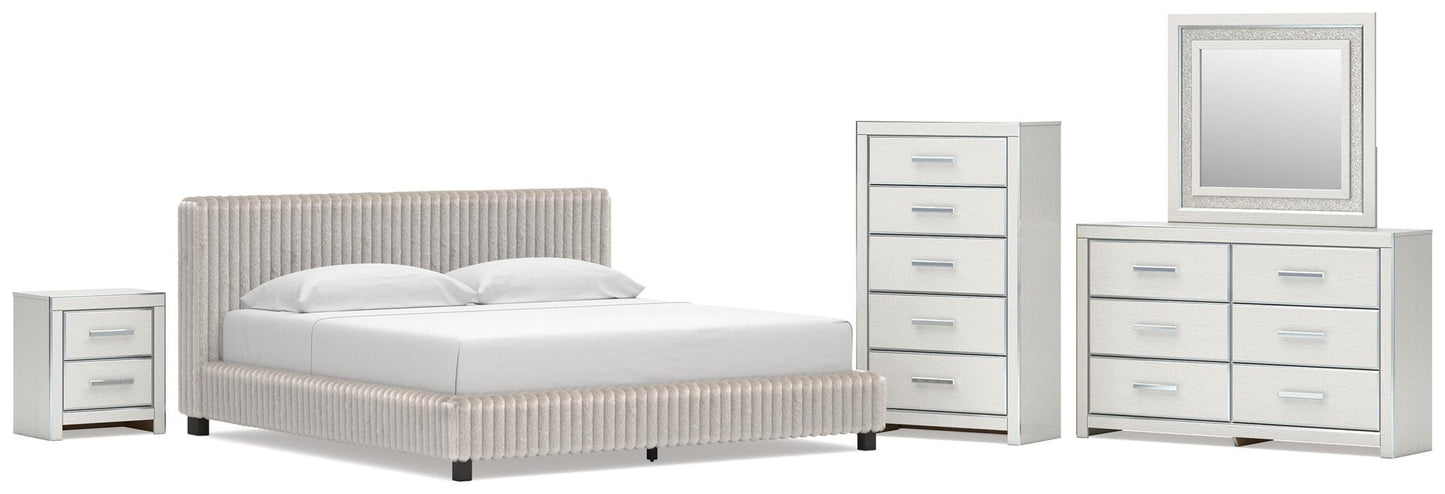 Zuraleus  Upholstered Bed, Dresser, Mirror, Chest And Nightstand