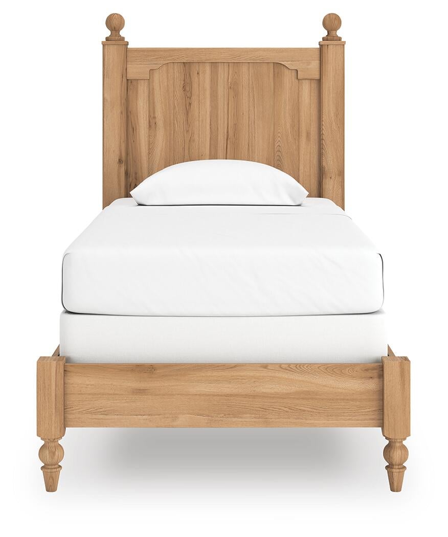 Cama con paneles, cómoda con espejo y mesita de noche Aleaport