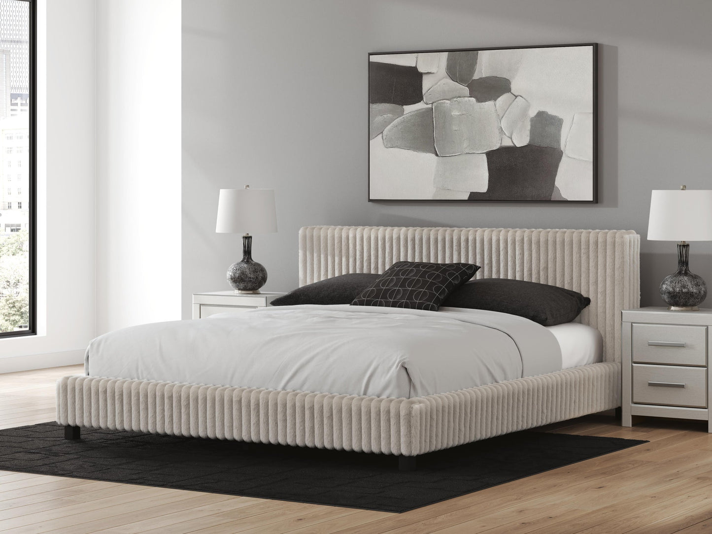 Zuraleus California  Upholstered Bed, Dresser, Mirror And Nightstand