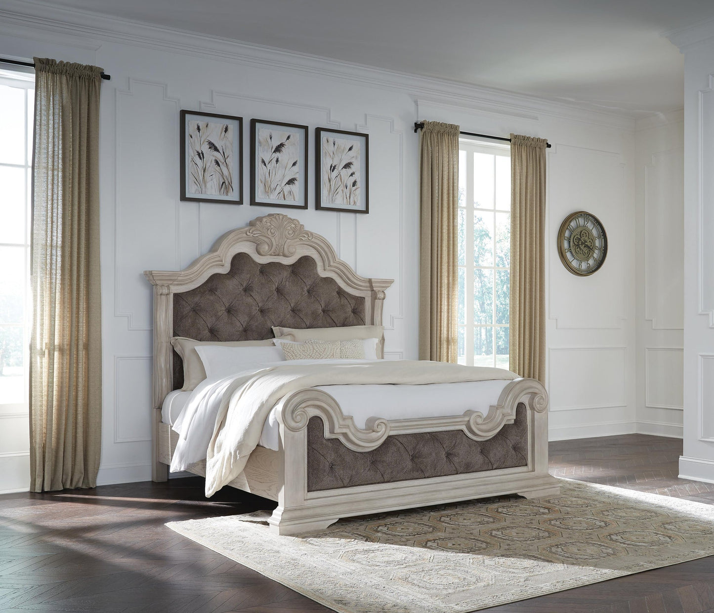 Bruchandi  Upholstered Panel Bed With Mirrored Dresser