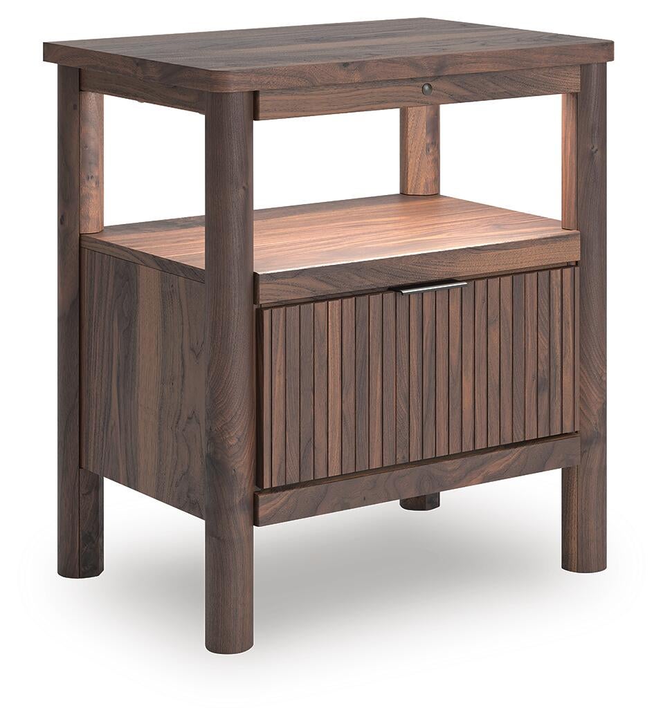 Pamytta  Upholstered Panel Bed, Dresser, Mirror, Chest And Nightstand