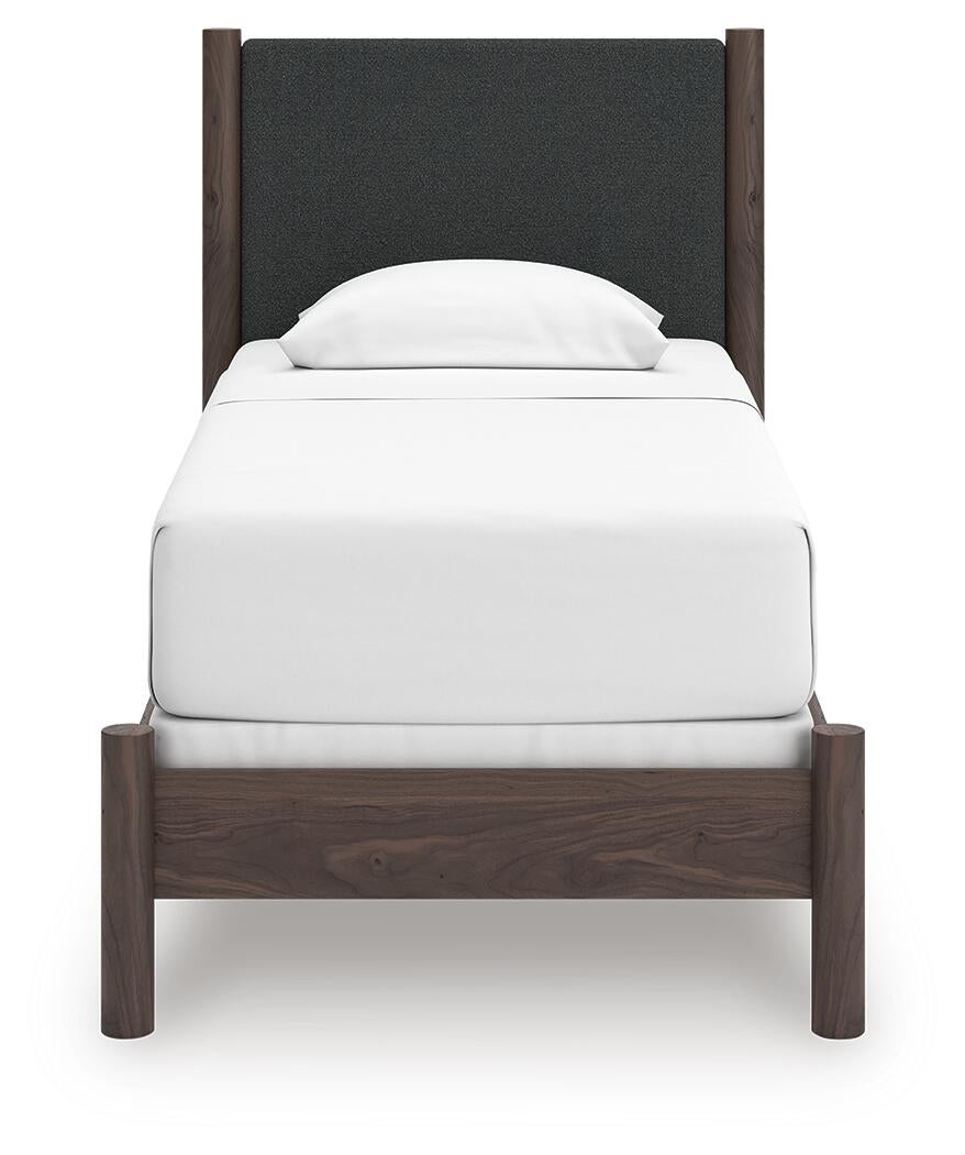 Pamytta  Upholstered Panel Bed, Dresser And Mirror