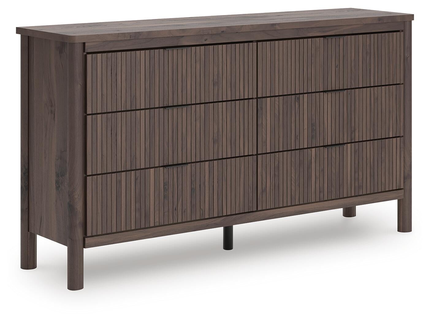 Cama de plataforma Pamytta, cómoda, espejo y mesita de noche