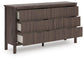 Cama de plataforma Pamytta, cómoda, espejo y mesita de noche