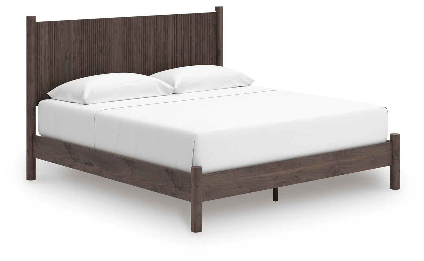 Cama de plataforma Pamytta, cómoda, espejo y mesita de noche