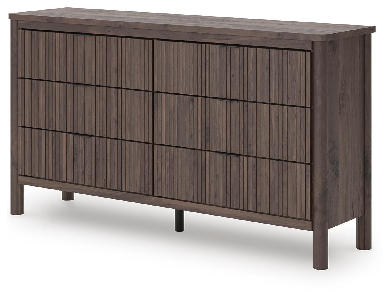 Cama de plataforma Pamytta, cómoda, espejo y mesita de noche