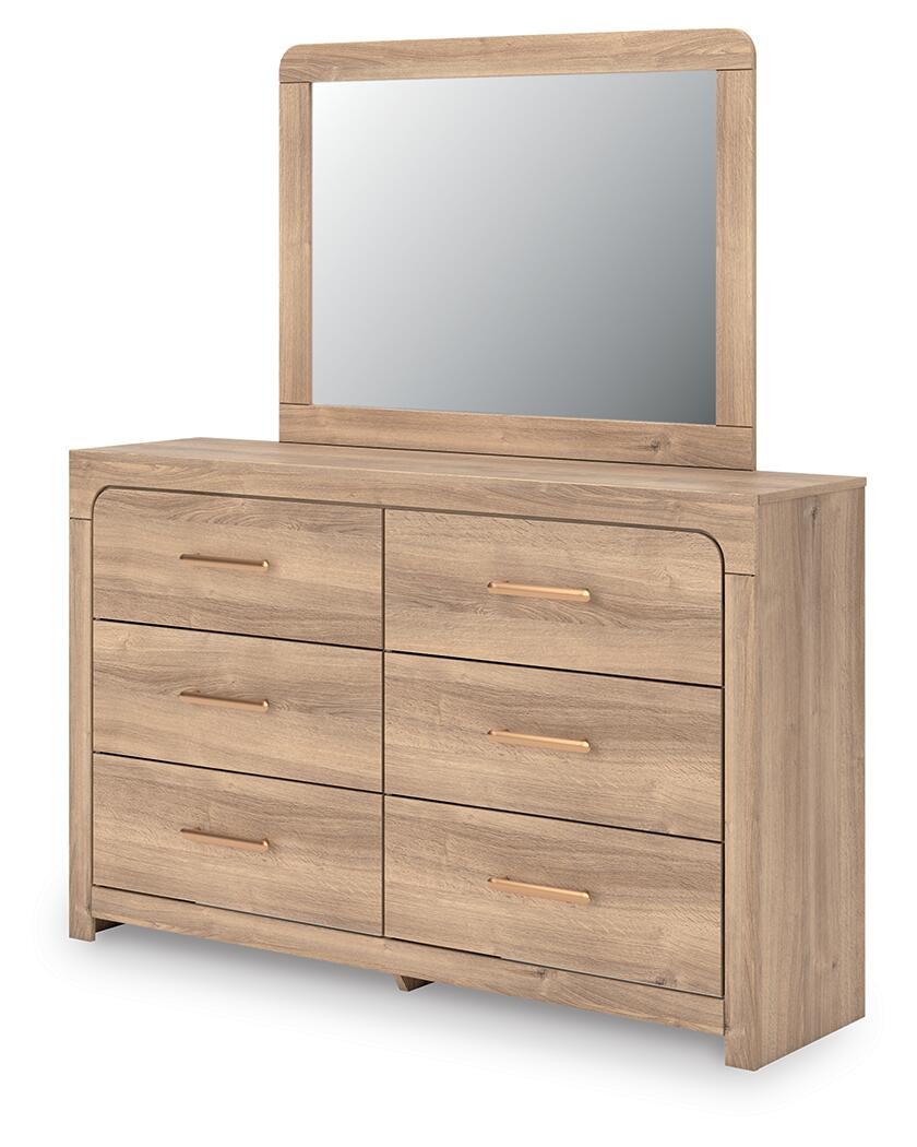 Kinlanni  Upholstered Platform Bed, Dresser And Mirror