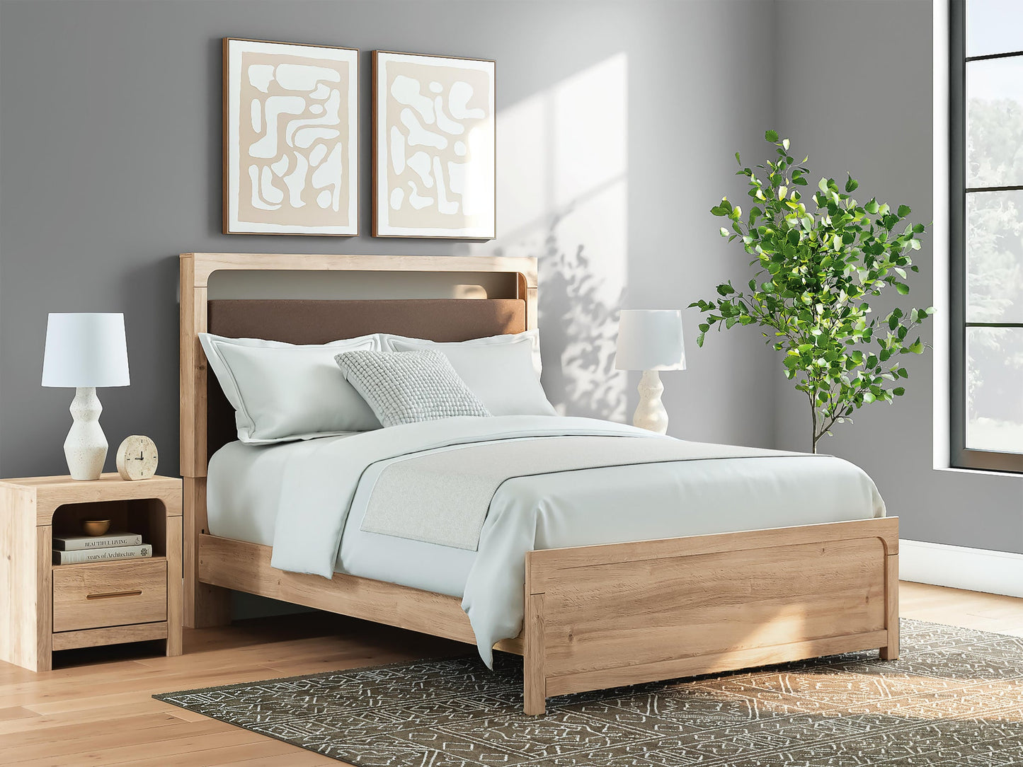 Kinlanni  Upholstered Platform Bed, Dresser And Mirror
