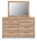 Kinlanni  Upholstered Panel Bed, Dresser, Mirror And Nightstand