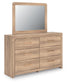 Kinlanni  Upholstered Panel Bed, Dresser And Mirror
