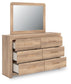 Kinlanni  Upholstered Panel Bed, Dresser And Mirror