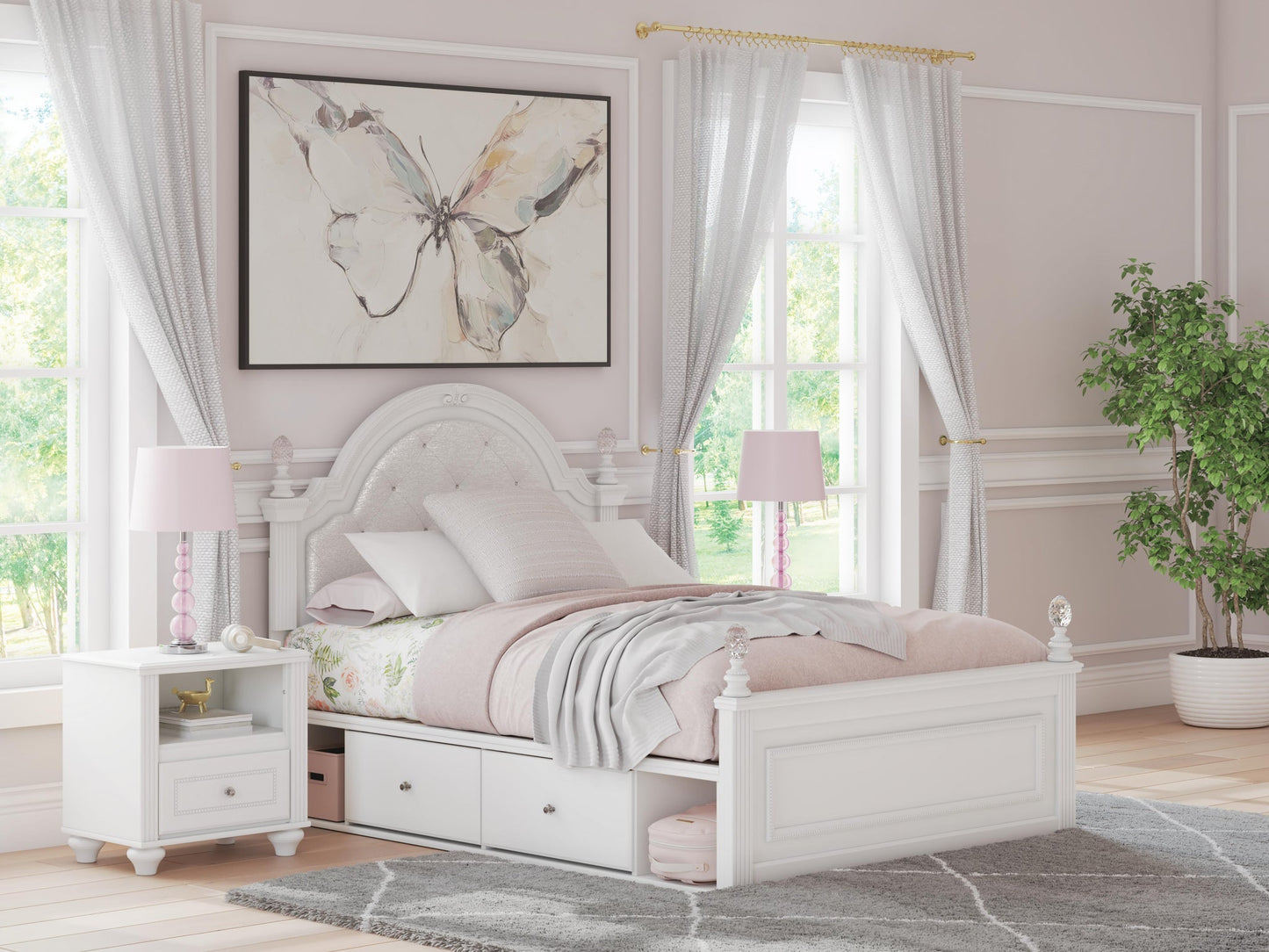 Kozlani  Upholstered Panel Storage Bed, Dresser And Mirror
