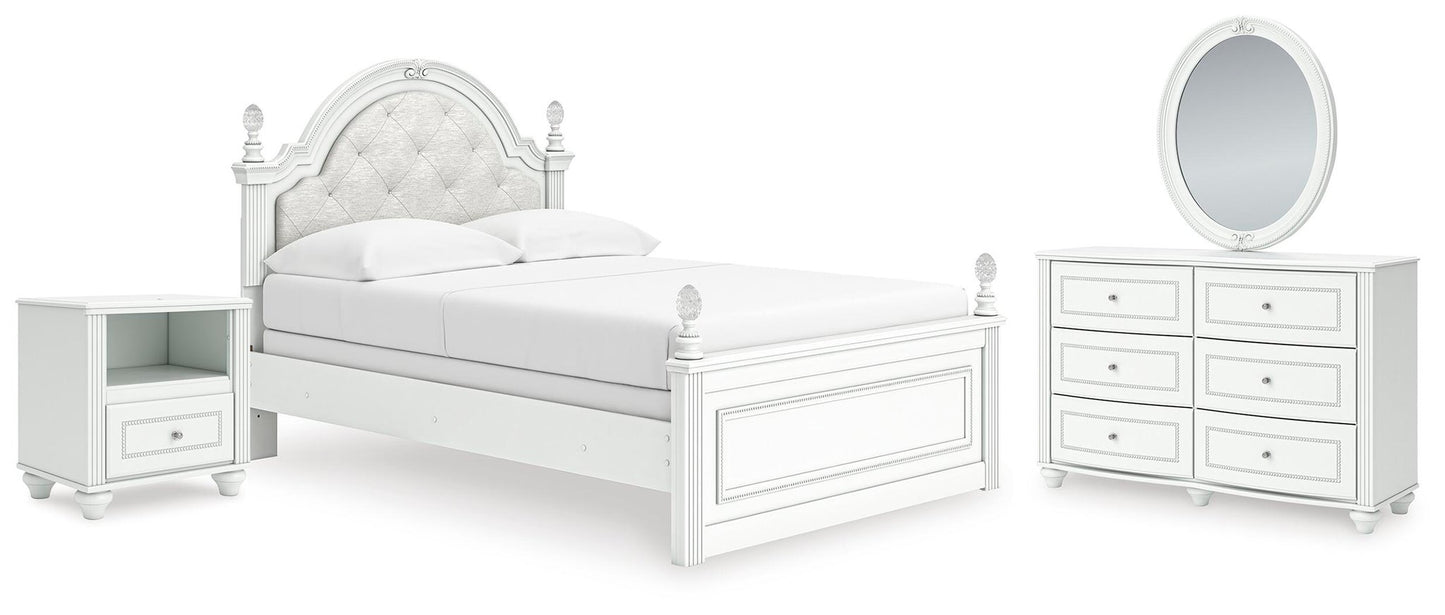 Kozlani  Upholstered Panel Bed, Dresser, Mirror And Nightstand