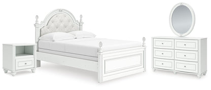 Kozlani  Upholstered Panel Bed, Dresser, Mirror And Nightstand