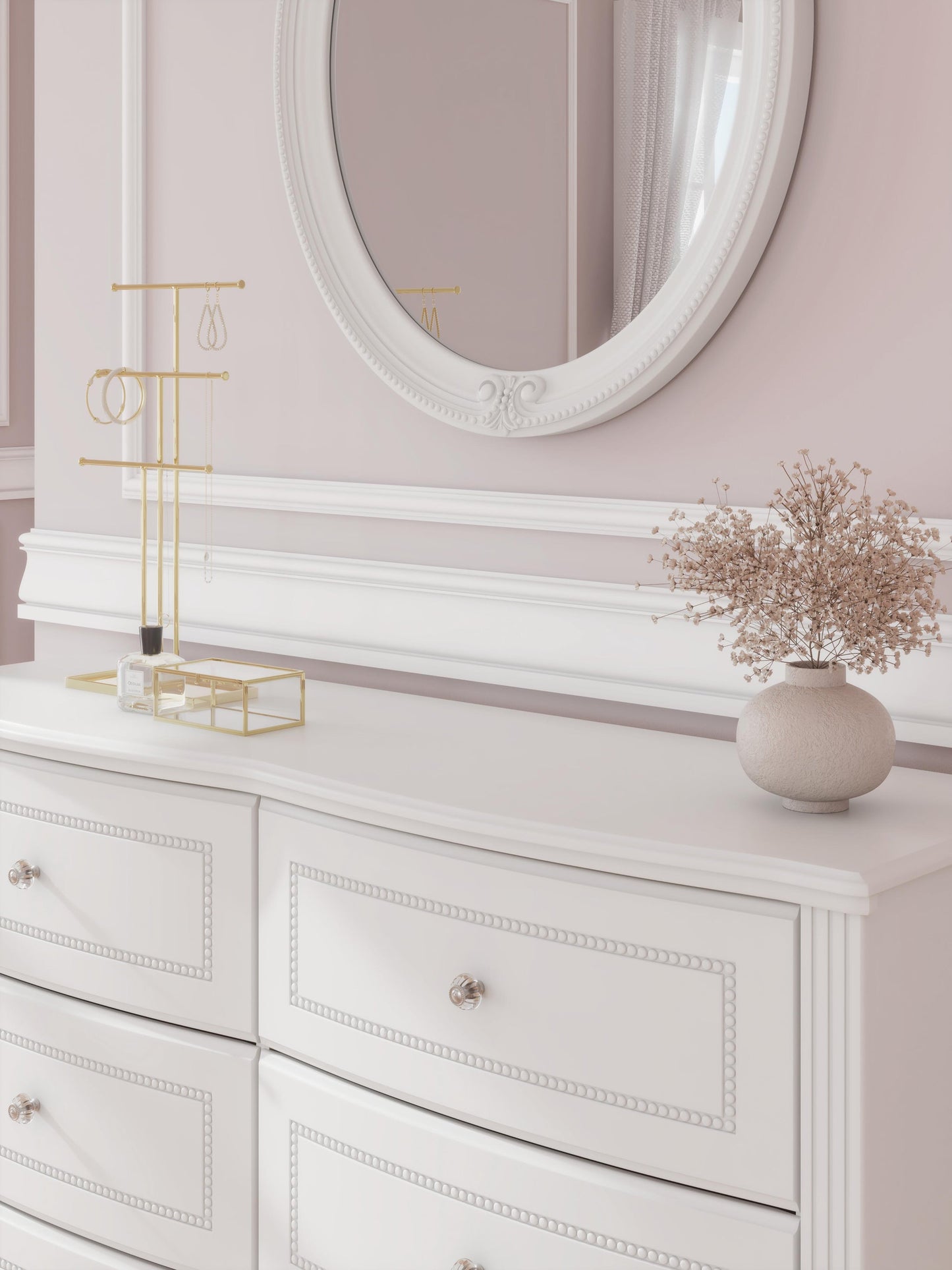 Kozlani  Upholstered Panel Bed, Dresser, Mirror And Nightstand