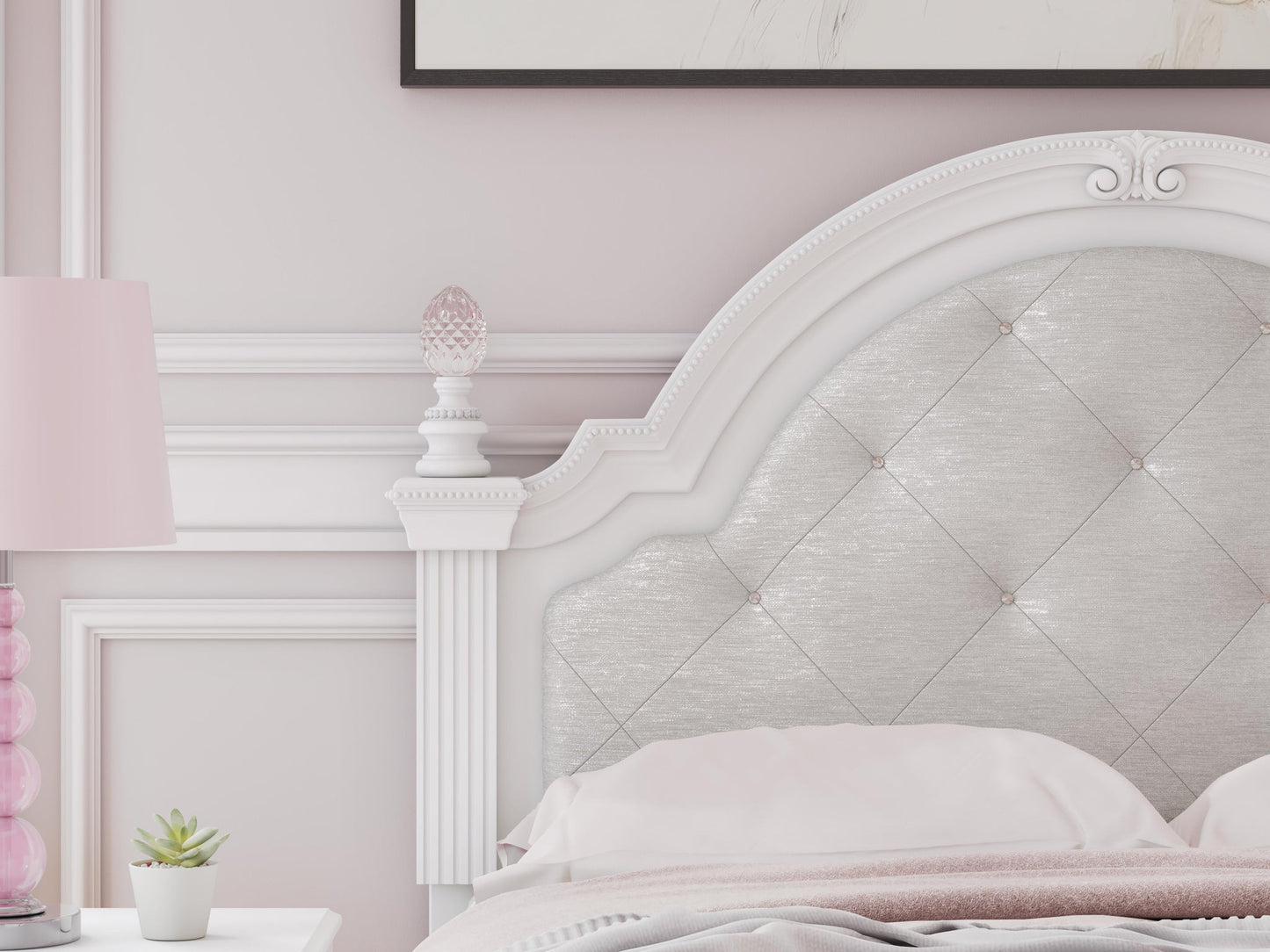 Kozlani  Upholstered Panel Bed, Dresser And Mirror